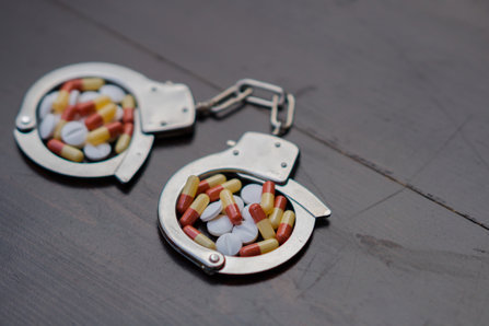 Pills and handcuffs.