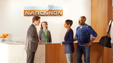 Narconon reception, parents talking with a Narconon staff